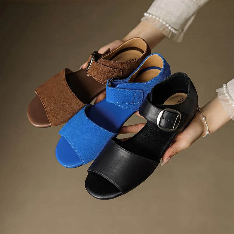 Women's new summer leather cowhide low heel retro elastic belt buckle round toe open toed fish mouth shoes fashion sandals
Women's new summer leather cowhide low heel retro elastic belt buckle round toe open toed fish mouth shoes fashion sandals