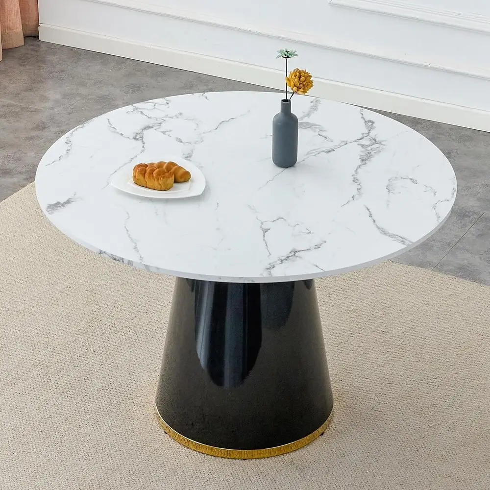 45 Inch Round Dining Table Set for 4-6, Wooden Pedestal Base, Suitable for Kitchen or Living Room, Elegant White and Black
45 Inch Round Dining Table Set for 4-6, Wooden Pedestal Base, Suitable for Kitchen or Living Room, Elegant White and Black