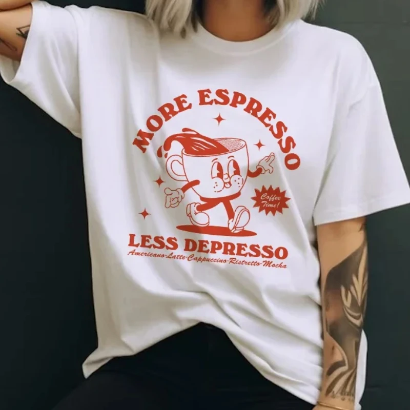 Футболка с буквенным принтом More Espresso, винтажные хлопковые топы с графическим рисунком, повседневная футболка с круглым вырезом и короткими рукавами, забавная кофейная женская одежда
Футболка с буквенным принтом More Espresso, винтажные хлопковые топы с графическим рисунком, повседневная футболка с круглым вырезом и короткими рукавами, забавная кофейная женская одежда