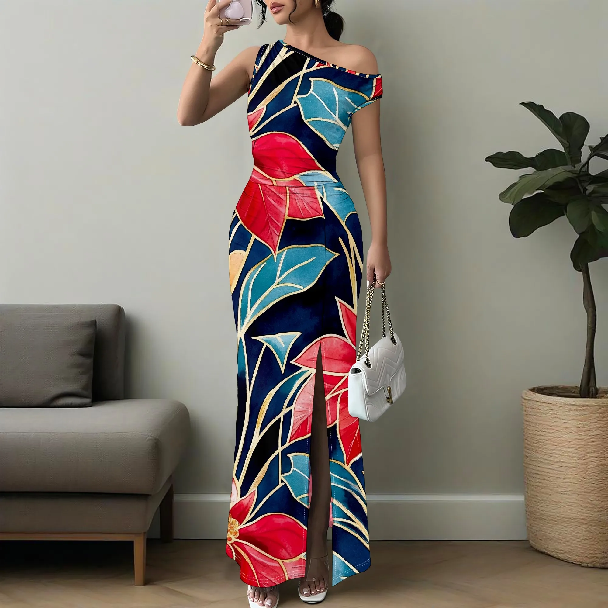 Women's 2025 Summer One Shoulder Maxi Dress XS-3XL Sexy Slit Tropical Print Bodycon Dress for Vacation Party Night
Women's 2025 Summer One Shoulder Maxi Dress XS-3XL Sexy Slit Tropical Print Bodycon Dress for Vacation Party Night