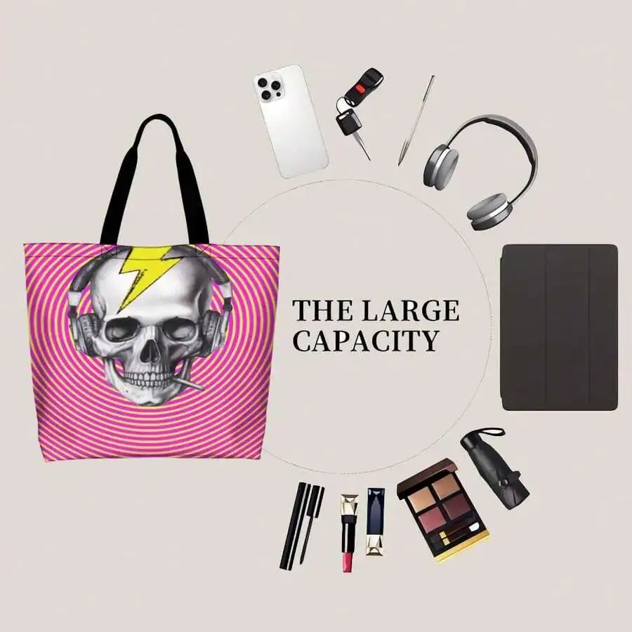 Skull Headphones Graphic Tote Bag Pop Art Style Neon Background Streetwear Music Lovers Gamers Edgy Fashion Travel Bag
Skull Headphones Graphic Tote Bag Pop Art Style Neon Background Streetwear Music Lovers Gamers Edgy Fashion Travel Bag
