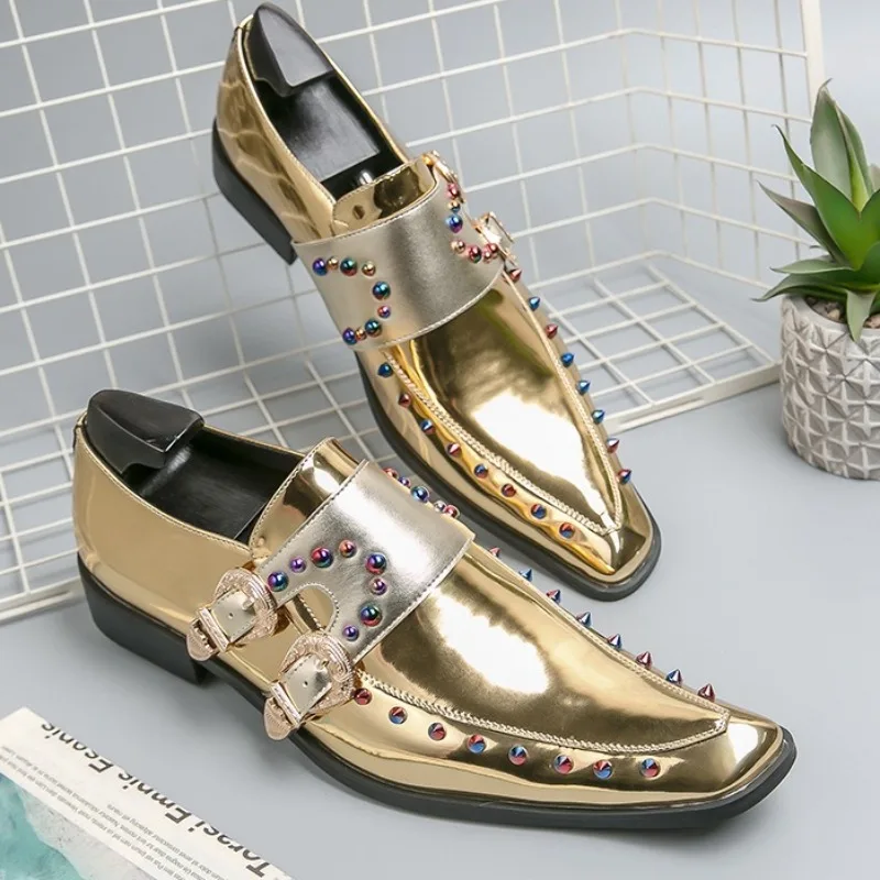 Designer Men's Shoes British Business Casual Leather Shoes Punk Rivet Buckle Strap Loafers Men Square Toe Party Stage Dress Shoe
Designer Men's Shoes British Business Casual Leather Shoes Punk Rivet Buckle Strap Loafers Men Square Toe Party Stage Dress Shoe