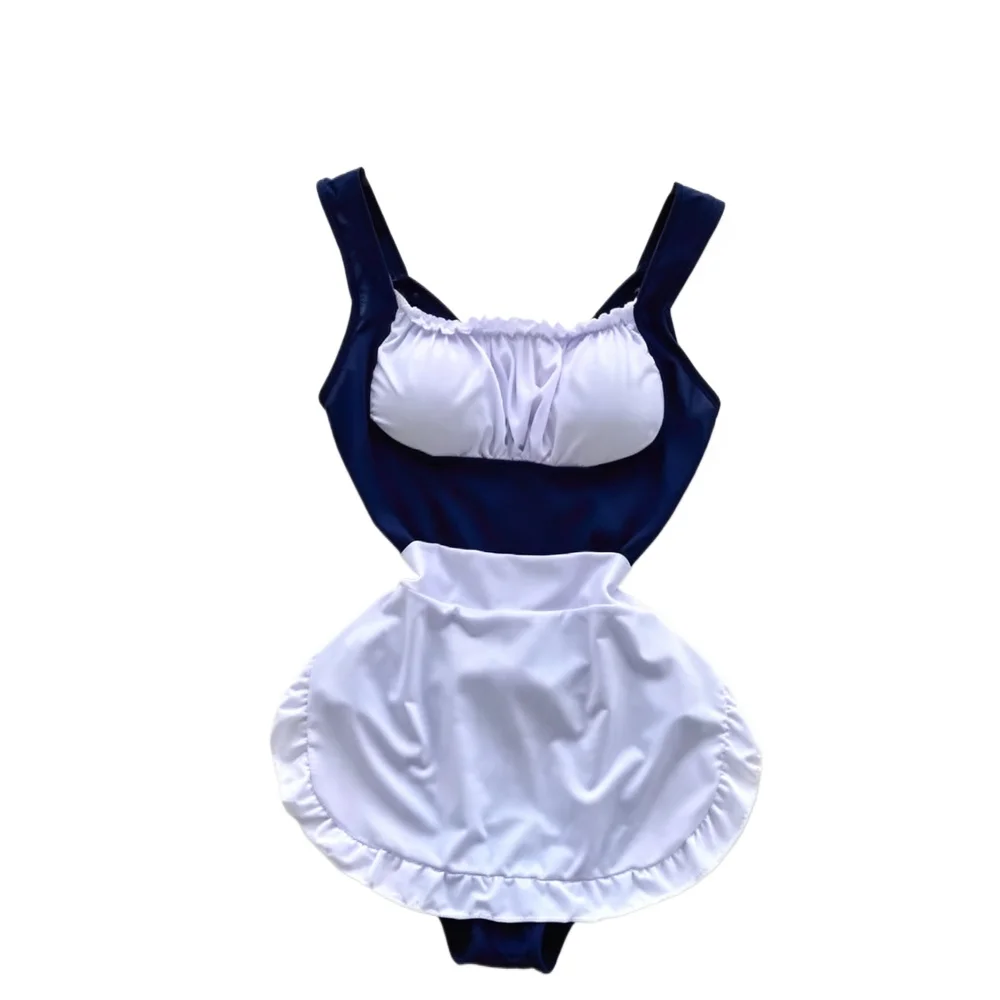 Women's Maid One-Piece Swimsuits with Apron Ruffle Choker Cute Lolita Cosplay Swimwears for Beach Pool Vacation Navy Blue White
Women's Maid One-Piece Swimsuits with Apron Ruffle Choker Cute Lolita Cosplay Swimwears for Beach Pool Vacation Navy Blue White