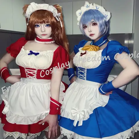 Anime EVAA Asuka Rei Asuka Langley Soryu Cosplay Costume wig Sexy Lolita Red Blue Maid Dress Halloween Carnival Party Costumes