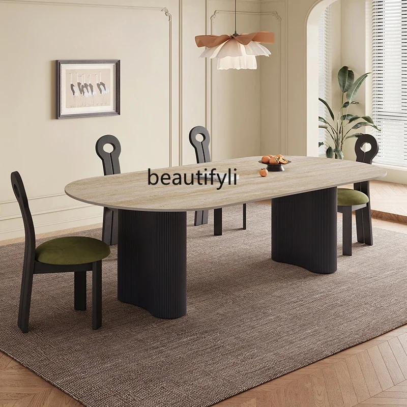 ss 8617 Travertine rock slab dining table oval French retro mid-ancient style solid wood dining table and chair combination
ss 8617 Travertine rock slab dining table oval French retro mid-ancient style solid wood dining table and chair combination