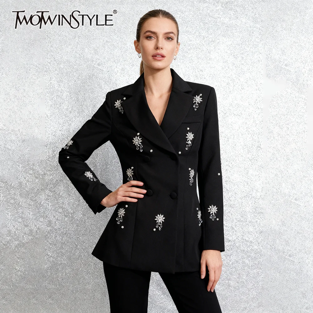 TWOTWINSTYLE Solid Spliced Bead Luxurious Blazers for Women Lapel Long Sleeves Tunic Temperament Blazer Female Autumn Clothing
TWOTWINSTYLE Solid Spliced Bead Luxurious Blazers for Women Lapel Long Sleeves Tunic Temperament Blazer Female Autumn Clothing