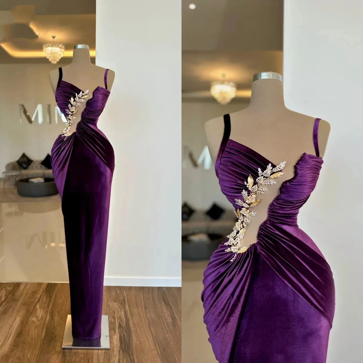 Simple Velvet Evening Dresses Appliques Pleats Gown Spaghetti Straps Sleeveless Sweep Train Dress Party Customized Dress
Simple Velvet Evening Dresses Appliques Pleats Gown Spaghetti Straps Sleeveless Sweep Train Dress Party Customized Dress