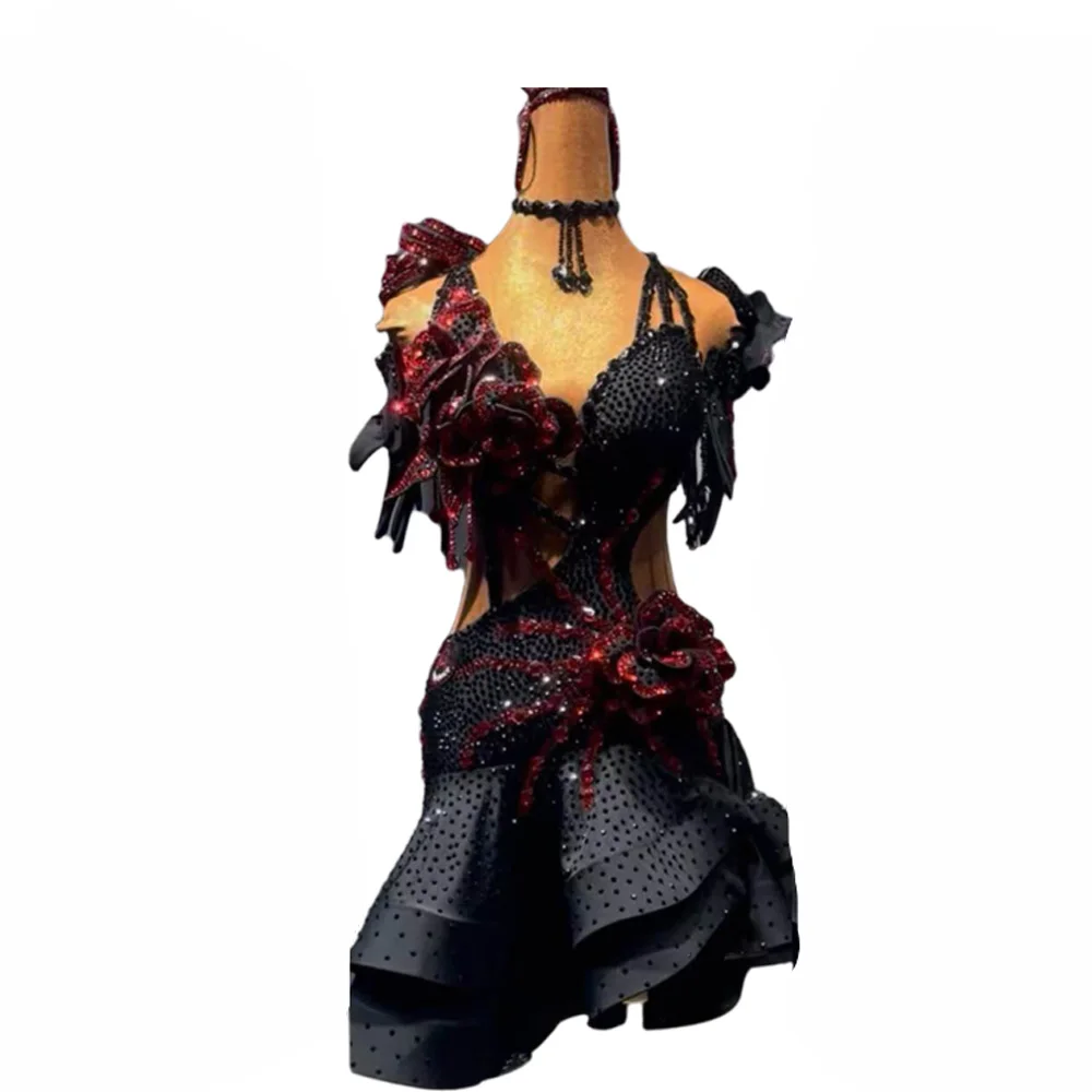 Latin Dancer Adult Children High end Customized Rose Fishbone Wave Black Pool Samba AB Stone Performance Dress
Latin Dancer Adult Children High end Customized Rose Fishbone Wave Black Pool Samba AB Stone Performance Dress
