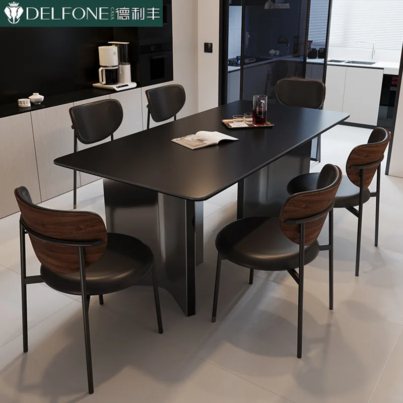 Medieval black Delifeng rock slab dining table simple modern light luxury rectangular small apartment
Medieval black Delifeng rock slab dining table simple modern light luxury rectangular small apartment