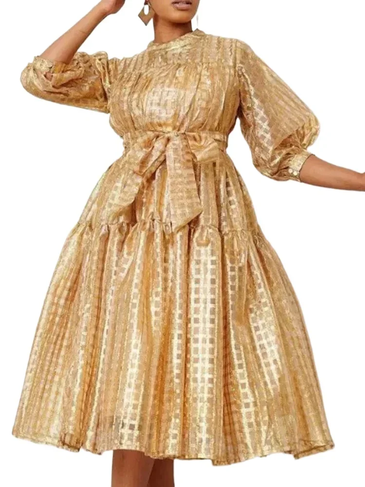 Elegant Half Lantern Sleeve Midi Dresses for Women O Neck Plaid Casual Office Work Evening A Line Ball Gowns Outfits Summer
Elegant Half Lantern Sleeve Midi Dresses for Women O Neck Plaid Casual Office Work Evening A Line Ball Gowns Outfits Summer