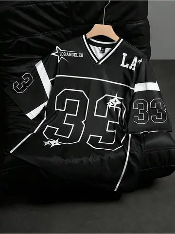 Los Angeles Black NO.33 Football Jersey Fashion Casual V-neck Sport Tshirt Oversized Men Tee Clothing Streetwear Quick Dry Tops