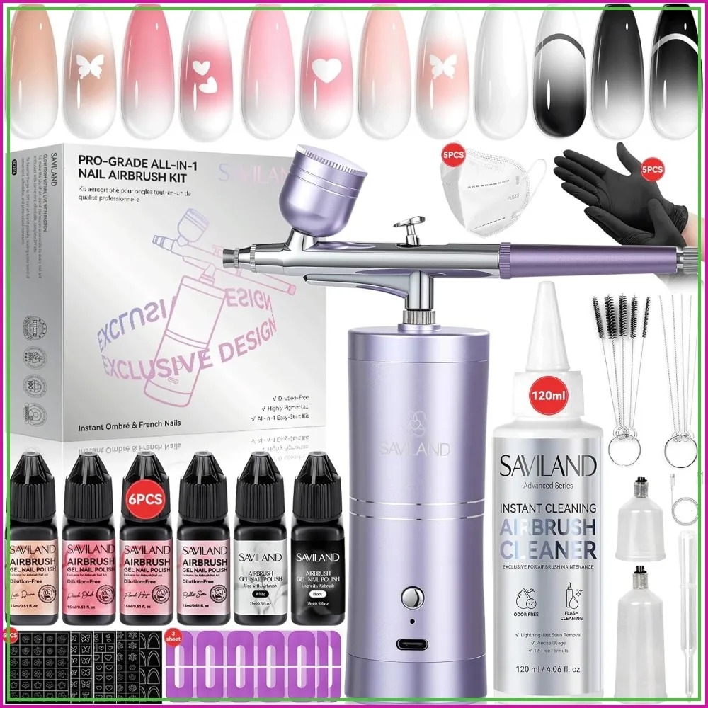 7-in-1 Pro Airbrush Set: 6 Pink Gel Polishes, Cleaner, Stencils, Protectors, Masks & Gloves
7-in-1 Pro Airbrush Set: 6 Pink Gel Polishes, Cleaner, Stencils, Protectors, Masks & Gloves
