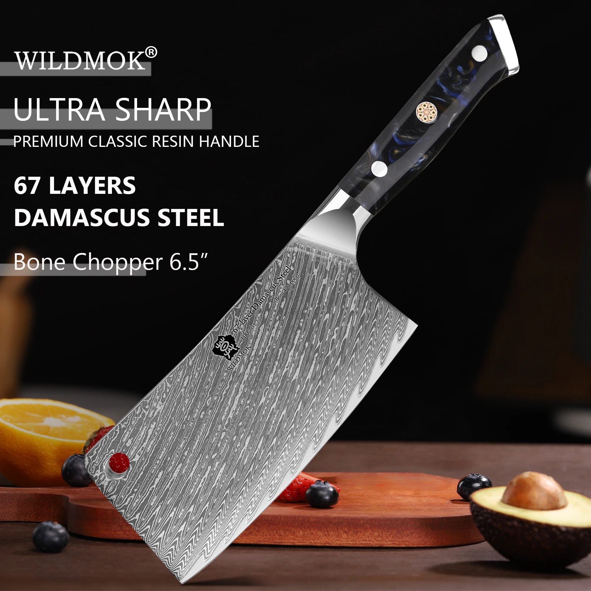 WILDMOK 6.5 Inch Meat Cleaver Knife, Damascus Steel Heavy Duty Blade Professional Butcher Chopper with Resin Handle
WILDMOK 6.5 Inch Meat Cleaver Knife, Damascus Steel Heavy Duty Blade Professional Butcher Chopper with Resin Handle