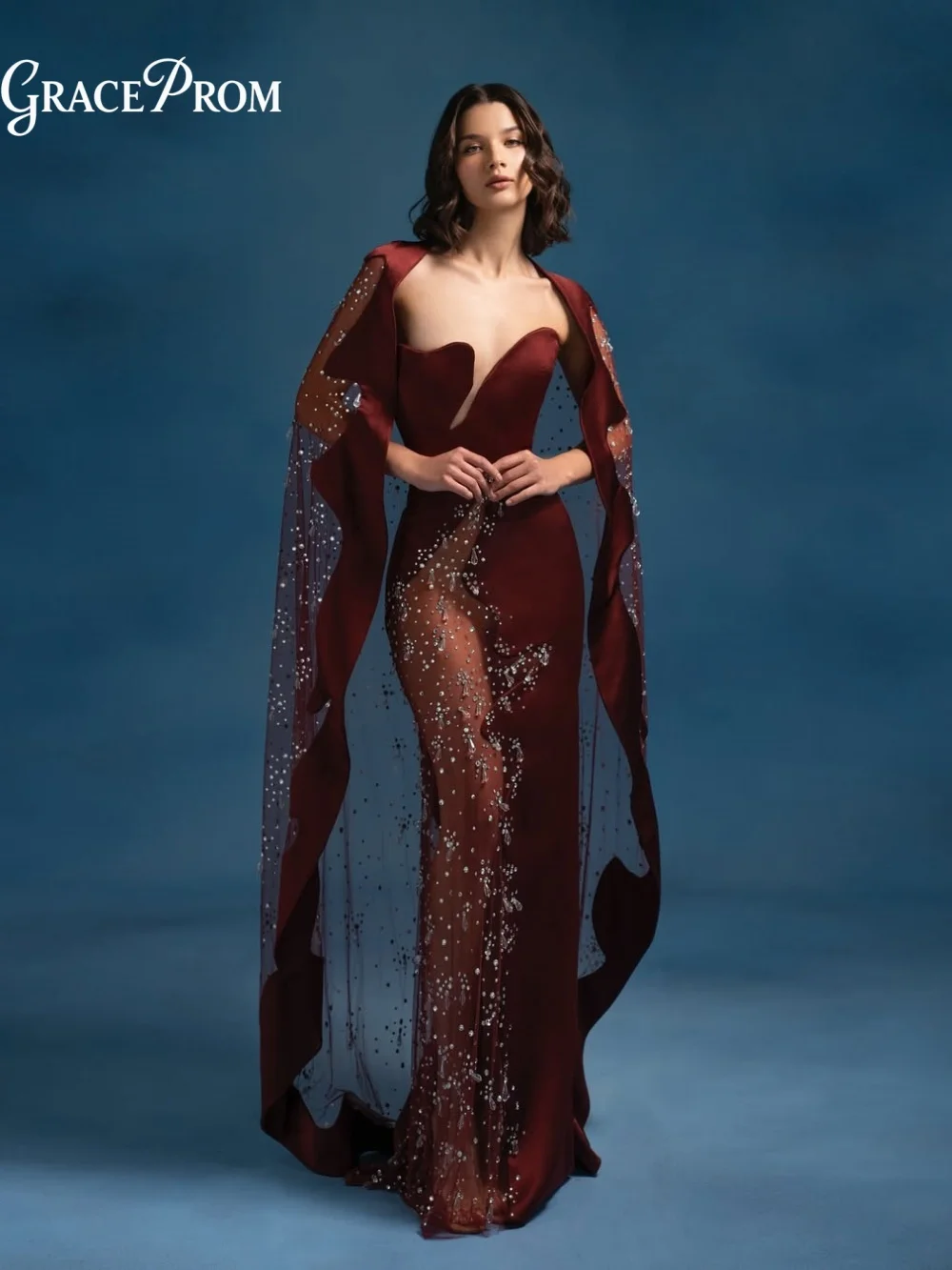 Glamorous Sweetheart Deep V Off Shoulder Evening Gown Sheer Cape Sleeve Side Crystal Party Dress For Wedding Guests فساتين سهرة
Glamorous Sweetheart Deep V Off Shoulder Evening Gown Sheer Cape Sleeve Side Crystal Party Dress For Wedding Guests فساتين سهرة