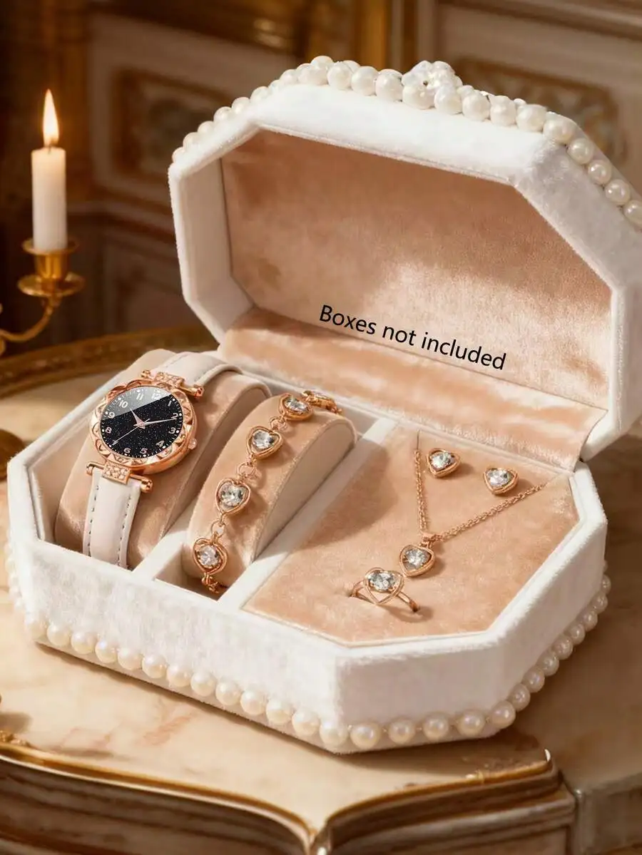 Elegant Womens Quartz Watch With Matching Heart Jewelry Set Necklace Bracelet Ring Earring
Elegant Womens Quartz Watch With Matching Heart Jewelry Set Necklace Bracelet Ring Earring