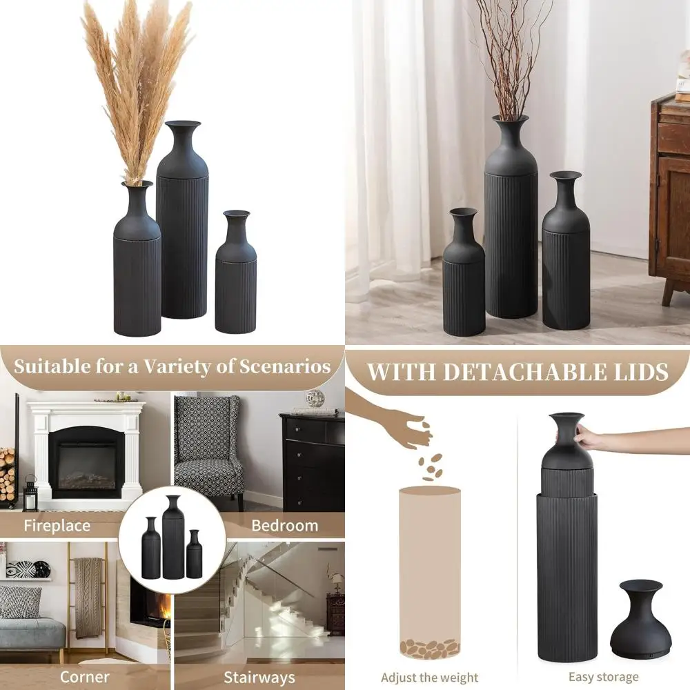 Elegant Tall Metal Floor Vase - Ribbed Design, 27/20/16in, Ideal for Modern Living Spaces, Pampas Grass, Fireplace, Home Corners
Elegant Tall Metal Floor Vase - Ribbed Design, 27/20/16in, Ideal for Modern Living Spaces, Pampas Grass, Fireplace, Home Corners