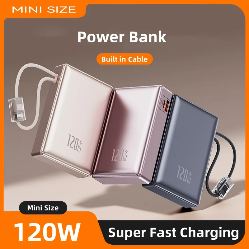 20000mAh Power Bank 120W Super Fast Charging Powerbank For iPhone Samsung Huawei Xiaomi Portable Battery Charger Built in Cable
20000mAh Power Bank 120W Super Fast Charging Powerbank For iPhone Samsung Huawei Xiaomi Portable Battery Charger Built in Cable