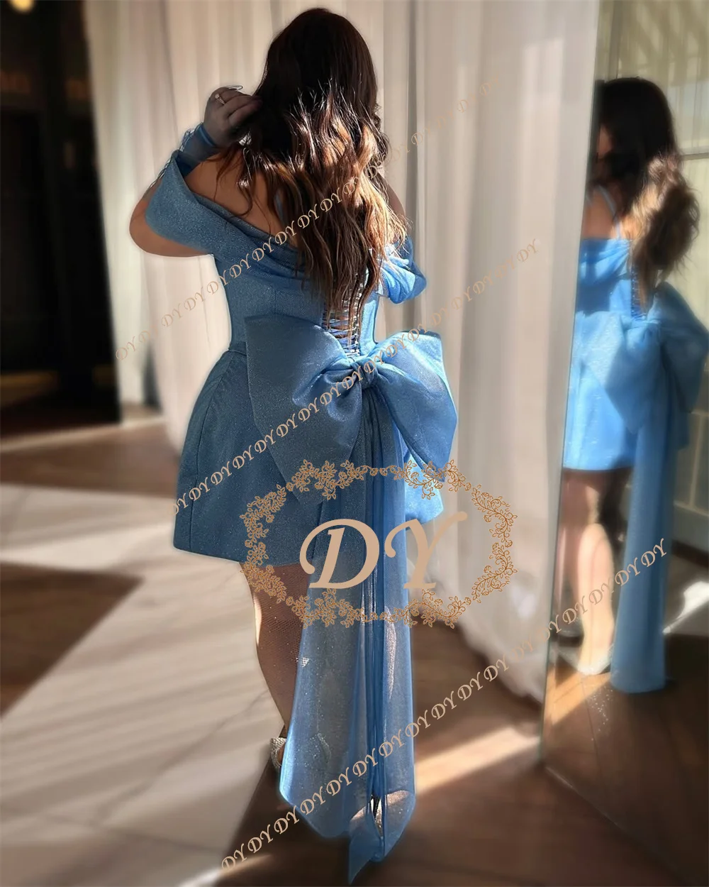 DY Mini Short Sky Blue Cocktail Dress For Women A-line Cocktail Gown Off The Shoulder Party Gown With Train
DY Mini Short Sky Blue Cocktail Dress For Women A-line Cocktail Gown Off The Shoulder Party Gown With Train