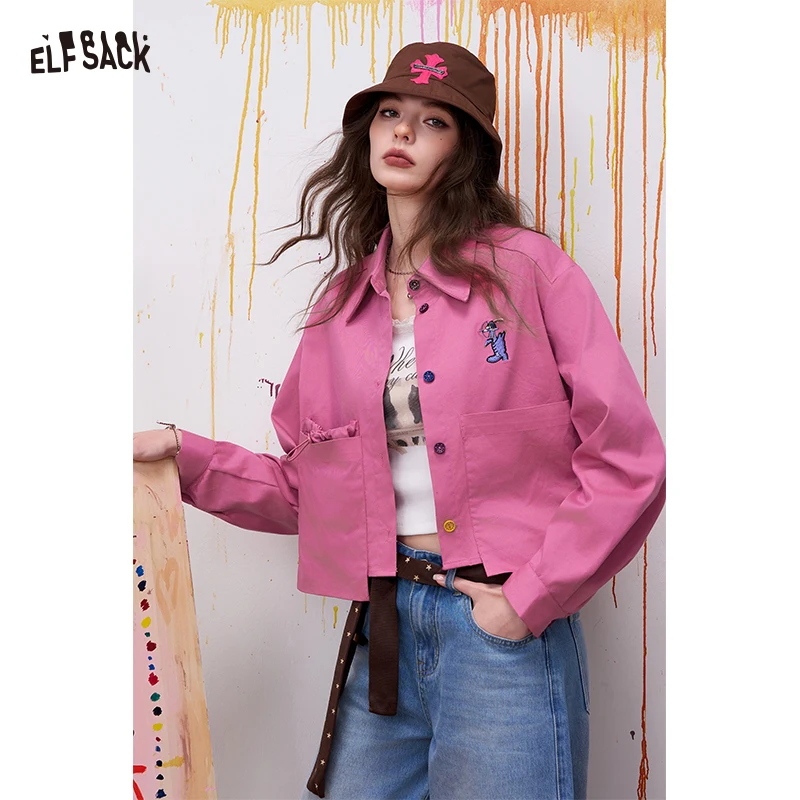 ELFSACK Cropped Shirt with Utility Flap Pockets and Colorful Embroidery, Vibrant Magenta Casual Blouse, Preppy Sweet Short Top
ELFSACK Cropped Shirt with Utility Flap Pockets and Colorful Embroidery, Vibrant Magenta Casual Blouse, Preppy Sweet Short Top