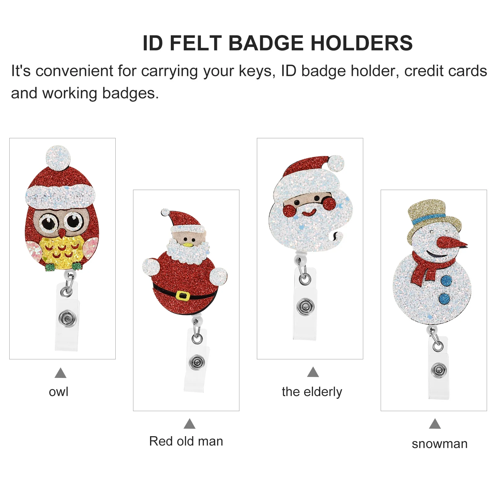 4Pcs Christmas Badge Holder Retractable Felt Badge Clip with 360 Rotatable Alligator Clip for Nurse Id Card Key Carry
4Pcs Christmas Badge Holder Retractable Felt Badge Clip with 360 Rotatable Alligator Clip for Nurse Id Card Key Carry