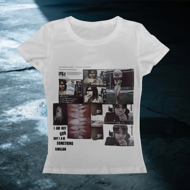 Emo Y2k style aesthetic streetwear women's T-shirt summer casual Gothic dark short sleeved 90s retro tight fitting crop top T-sh
Emo Y2k style aesthetic streetwear women's T-shirt summer casual Gothic dark short sleeved 90s retro tight fitting crop top T-sh