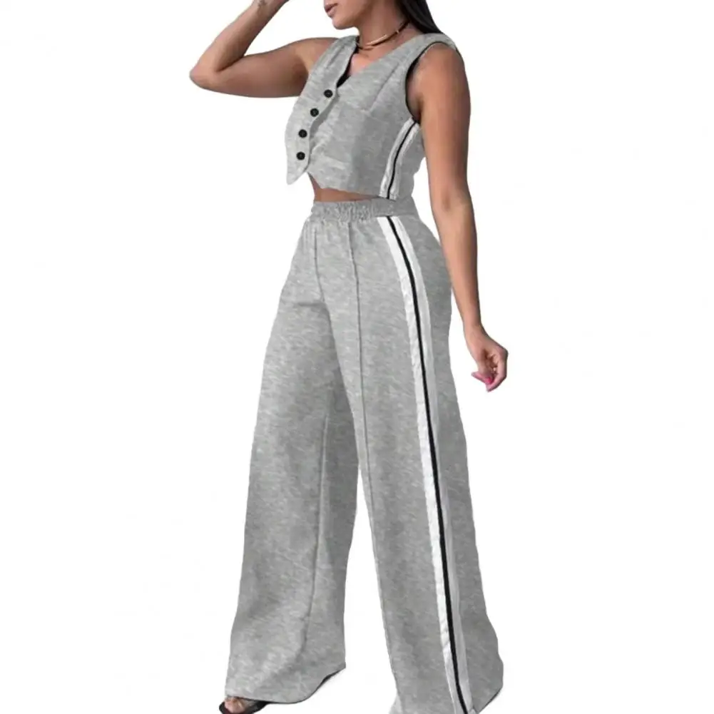Personal Charm Suit Polyester Suit for Women Summer Sleeveless Lounge Set with V Neck Button Down Vest Top Wide Leg for Casual
Personal Charm Suit Polyester Suit for Women Summer Sleeveless Lounge Set with V Neck Button Down Vest Top Wide Leg for Casual
