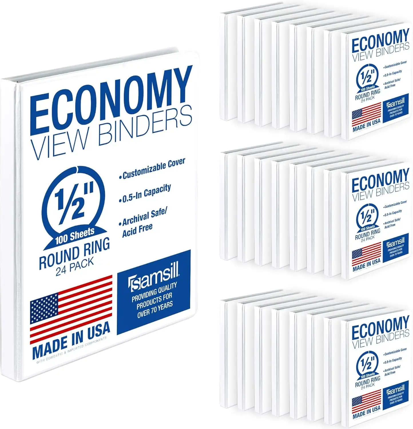 0.5 Inch 3 Ring Binders, Economy Round Ring, Clear View Cover, 100 Sheet Capacity - for School, Home, Office - White, 24 Pack
0.5 Inch 3 Ring Binders, Economy Round Ring, Clear View Cover, 100 Sheet Capacity - for School, Home, Office - White, 24 Pack
