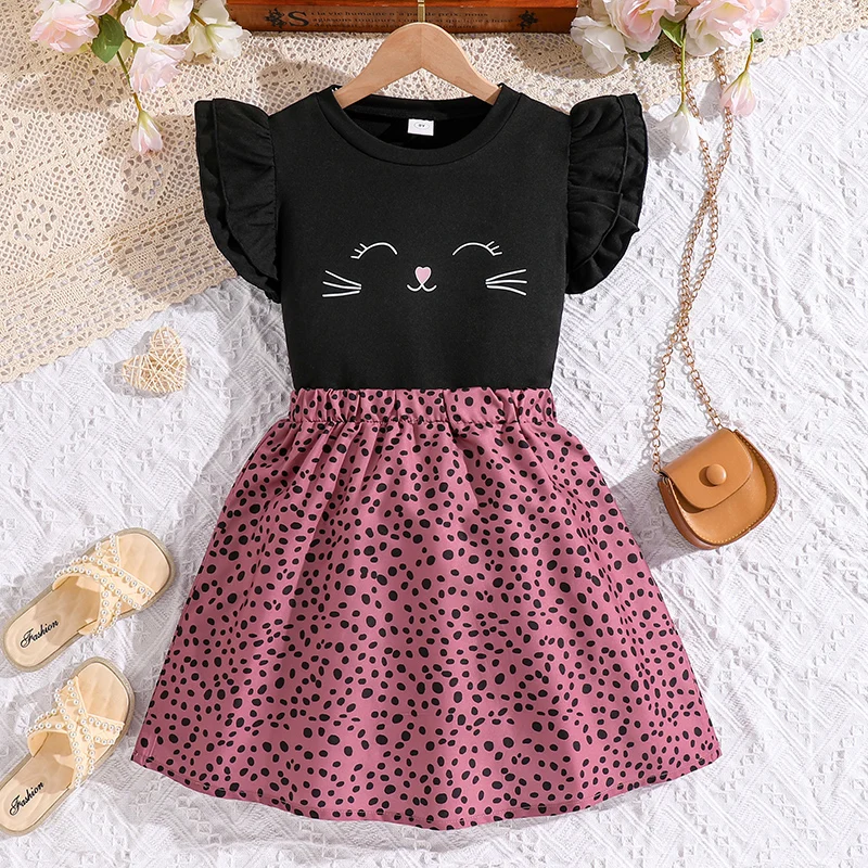 Girls 8-12 Casual 2-Piece Skirt Set, Cat Print Ruffle Top & Pink Dalmatian Print Skirt, Cute for Daily Summer Wear
Girls 8-12 Casual 2-Piece Skirt Set, Cat Print Ruffle Top & Pink Dalmatian Print Skirt, Cute for Daily Summer Wear