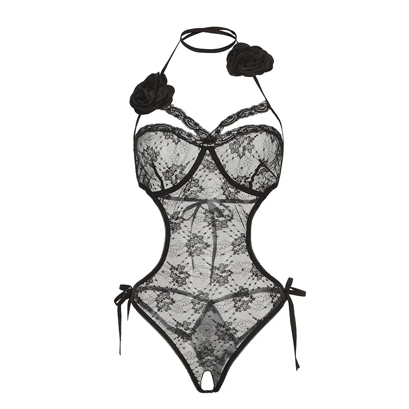 Sexy Mesh Bodysuits Sweet Floral Decoration Pure Desire Style Lace-up Backless Hanging Neck Lace Trimmed Thin Bodysuits 654X
Sexy Mesh Bodysuits Sweet Floral Decoration Pure Desire Style Lace-up Backless Hanging Neck Lace Trimmed Thin Bodysuits 654X