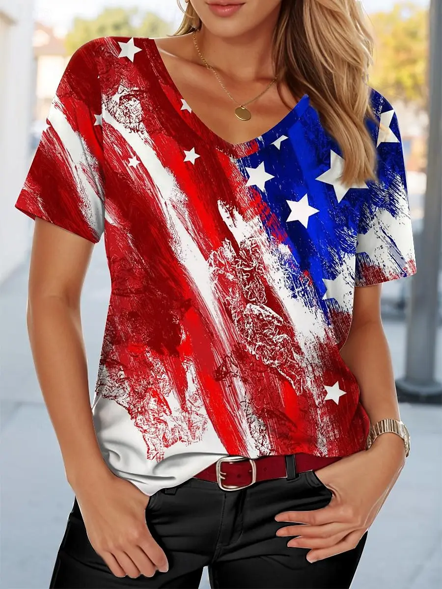 2025 New Star Print Women's T-Shirt Plus Size Top America Flag Summer Women's Trendy Clothing Short Sleeve Shirt V-Neck Blouse
2025 New Star Print Women's T-Shirt Plus Size Top America Flag Summer Women's Trendy Clothing Short Sleeve Shirt V-Neck Blouse