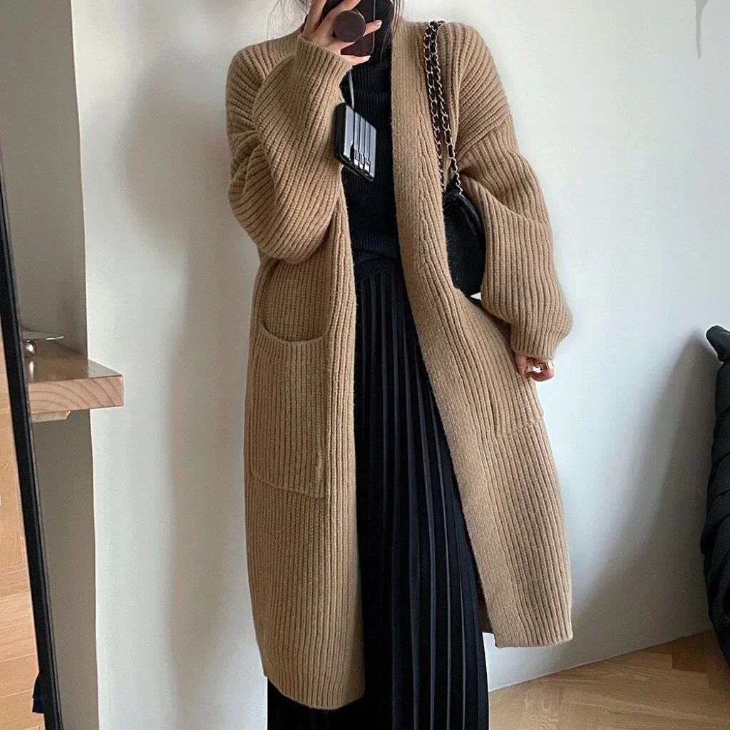 Women Knitted Long Cardigan Full Sleeve Sweaters Long Coats Pockets Thick Mid Length Maxi Loose Open Stitch Autumn Winter
Women Knitted Long Cardigan Full Sleeve Sweaters Long Coats Pockets Thick Mid Length Maxi Loose Open Stitch Autumn Winter