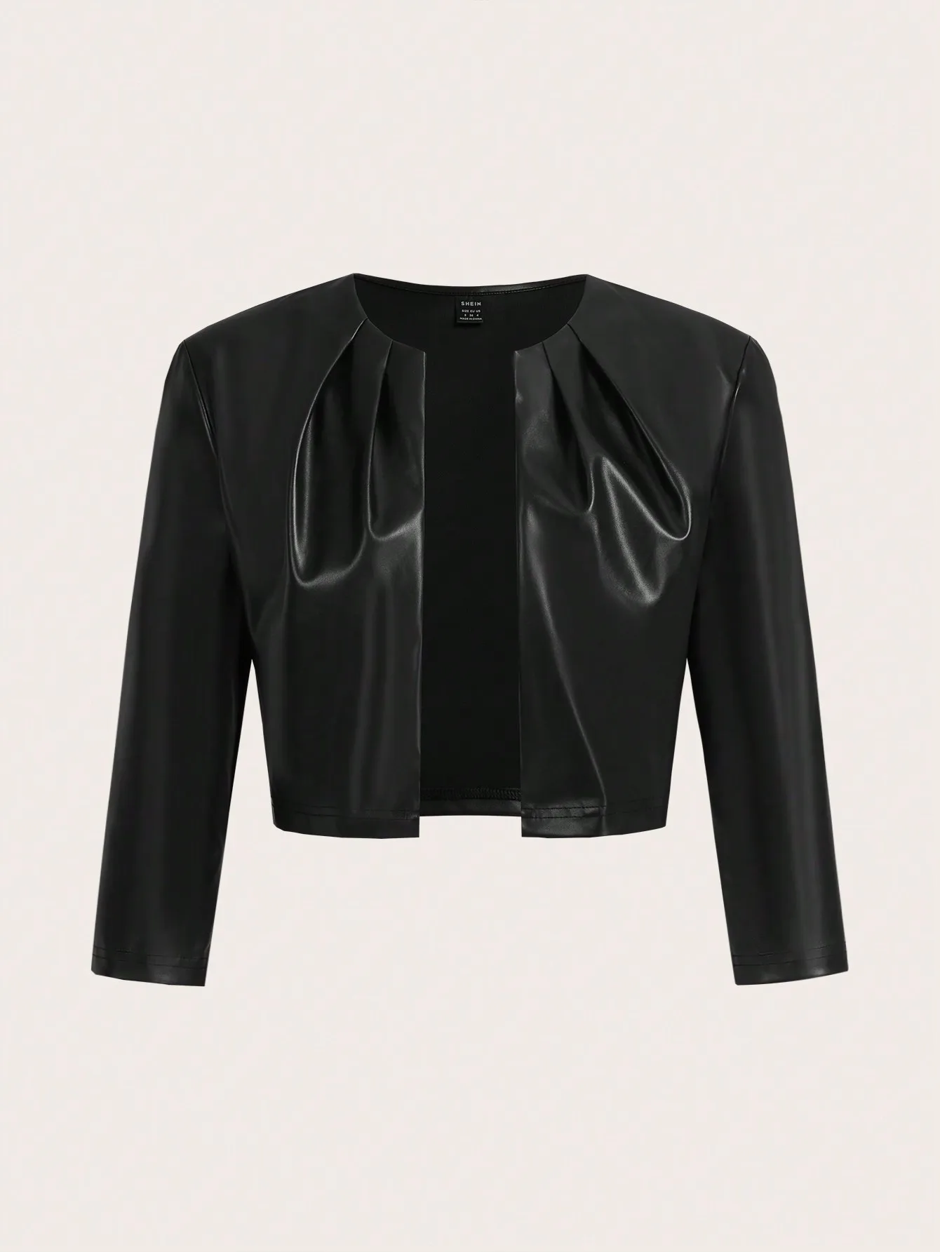 Women's Black PU Leather Cropped Jacket with Pleated Front, 3/4 Sleeve Open Front for Spring Autumn
Women's Black PU Leather Cropped Jacket with Pleated Front, 3/4 Sleeve Open Front for Spring Autumn
