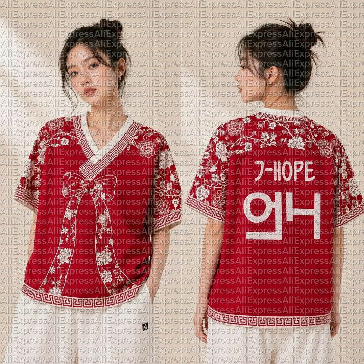 New Chinese Style Red Background White Flower Buckle Korean 3D Printed Loose V-neck Casual T-shirt for Children and Adults
New Chinese Style Red Background White Flower Buckle Korean 3D Printed Loose V-neck Casual T-shirt for Children and Adults
