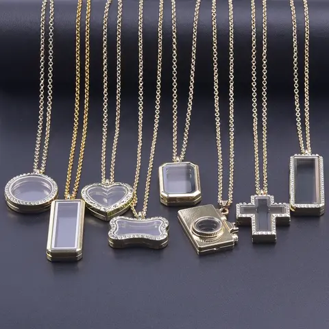 1Pc Assorted Punk Round Cross Cremation Memory Urn Locket Pendant Necklaces For Ashes Heart Glass Medaillon Collares Jewelry