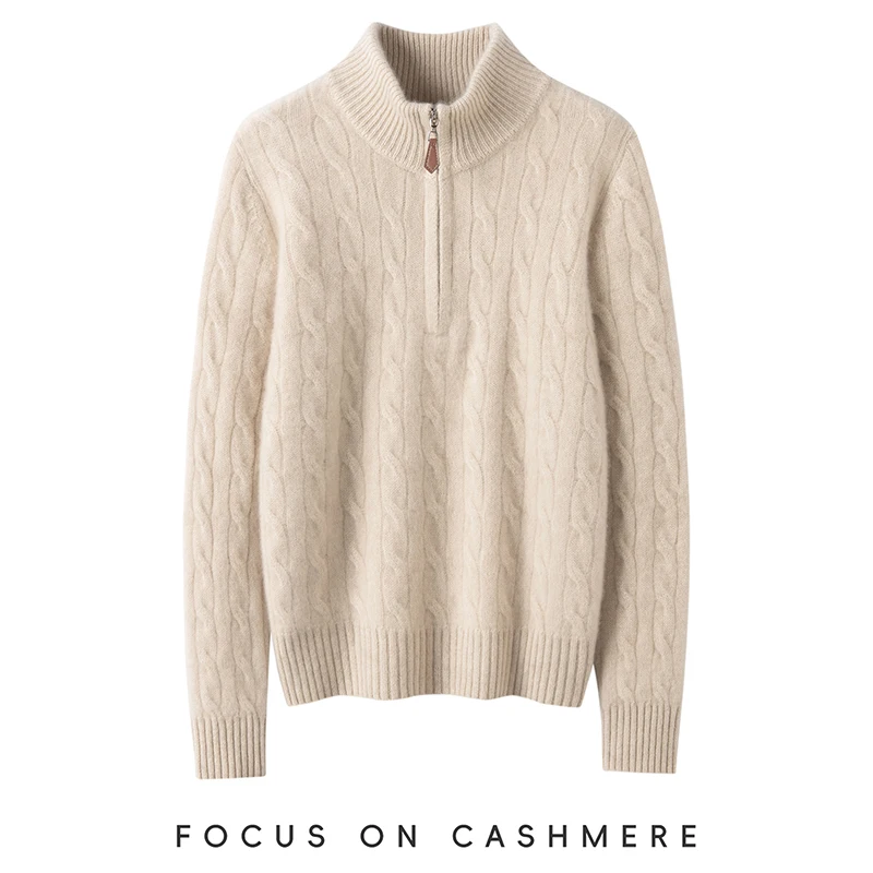 Autumn Winter Twist Knit Half-zip Pullover Women's 100% Cashmere Half-high Collar Comfortable Sweater Casual Fashion Knitwear
Autumn Winter Twist Knit Half-zip Pullover Women's 100% Cashmere Half-high Collar Comfortable Sweater Casual Fashion Knitwear