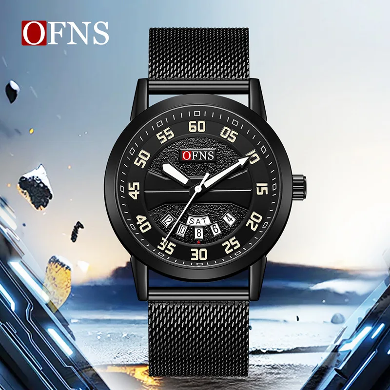OFNS new men's watch waterproof youth week calendar watch mesh strap commuter quartz watch
OFNS new men's watch waterproof youth week calendar watch mesh strap commuter quartz watch