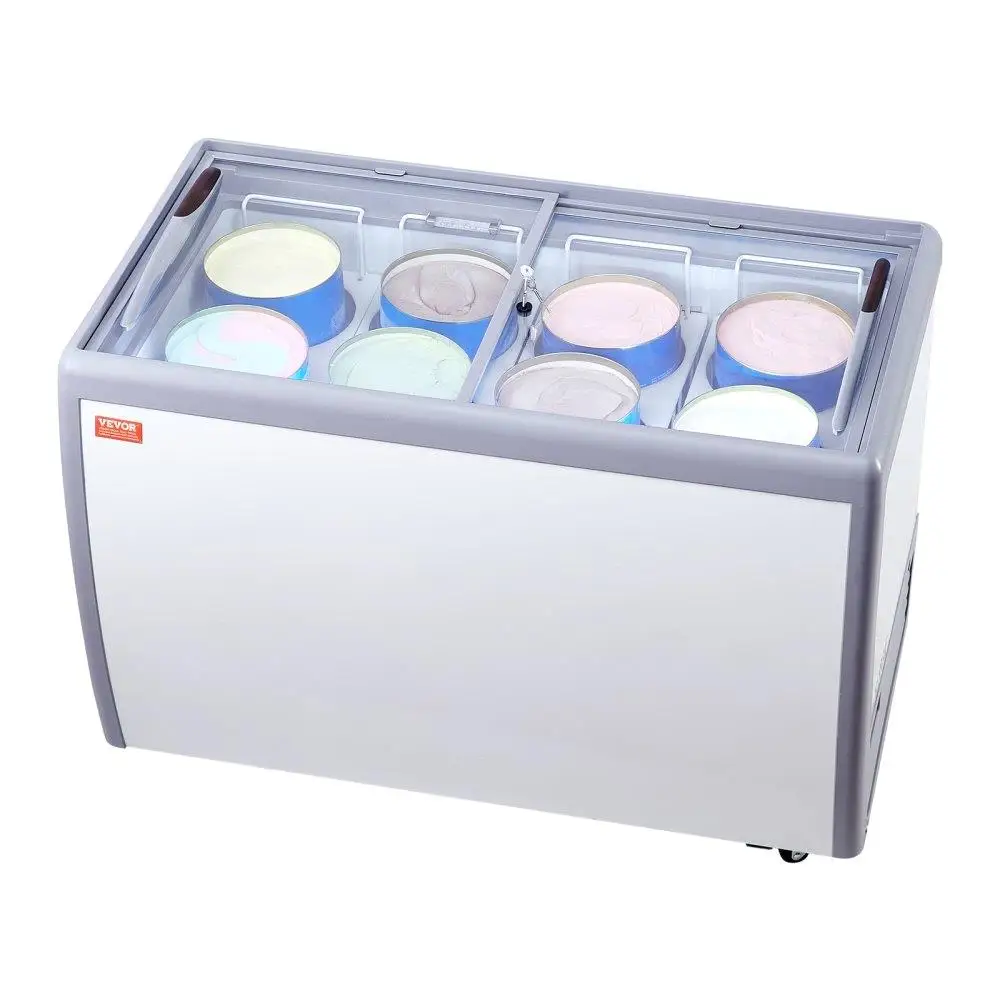 Commercial Ice Cream Display Freezer 13.1 Cuft Glass Top Gelato Dipping Cabinet 8 Tub Sliding Doors Locking Casters 
Commercial Ice Cream Display Freezer 13.1 Cuft Glass Top Gelato Dipping Cabinet 8 Tub Sliding Doors Locking Casters