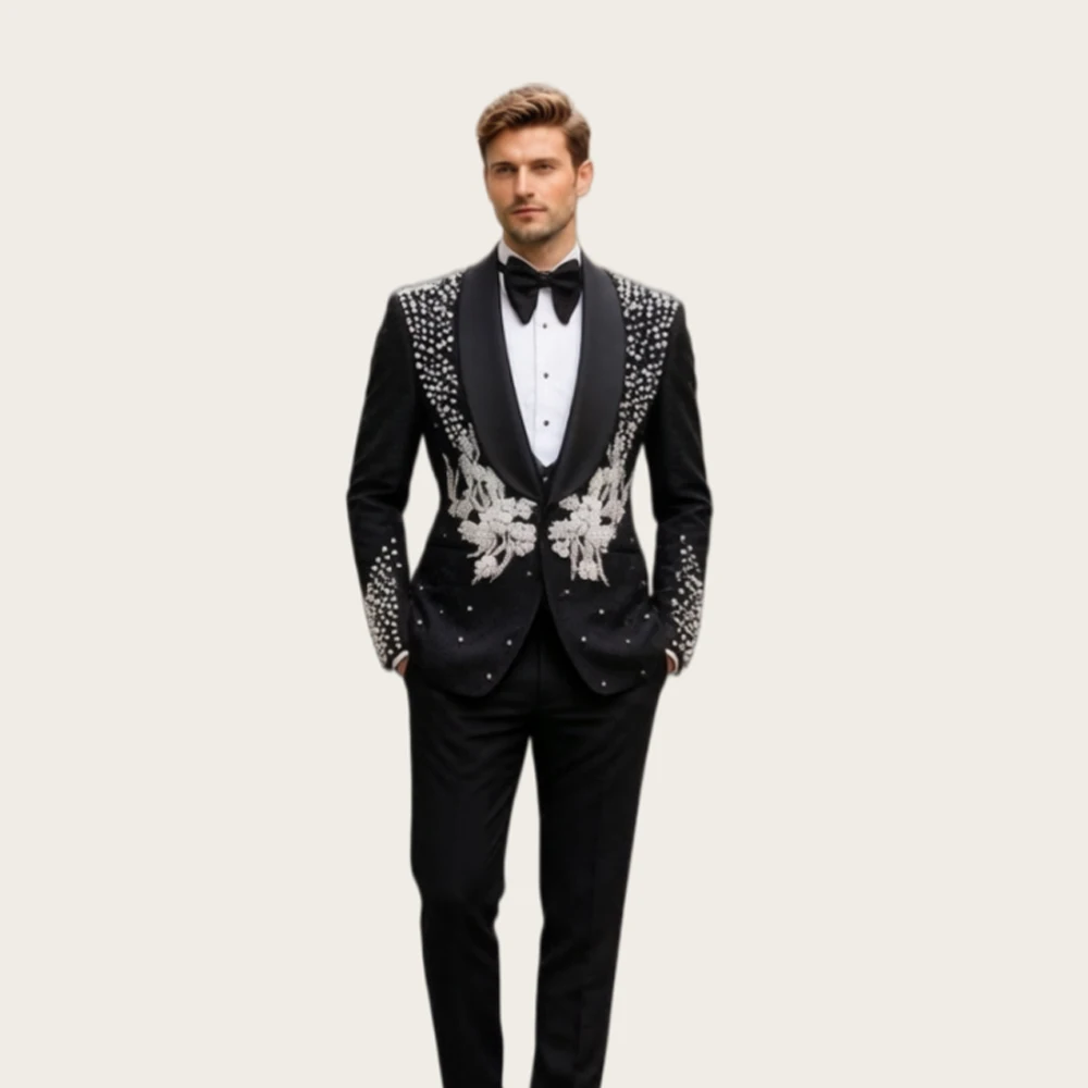 Luxurious Beaded Men Suit 2 Piece Wedding Tuxedos Prom Set Groom Wear Party Suits for Man Shawl Lapel Jacket Pants Customized
Luxurious Beaded Men Suit 2 Piece Wedding Tuxedos Prom Set Groom Wear Party Suits for Man Shawl Lapel Jacket Pants Customized