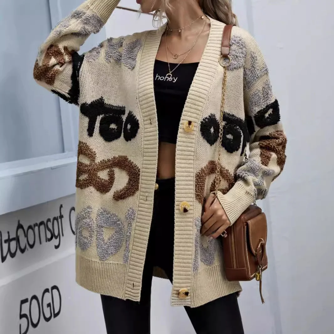 Women Knitting Cardigan 2025 Autumn Winter Women's Mid Length Cardigan Letter Jacquard Knit Sweater Versatile Fashion Outerwear
Women Knitting Cardigan 2025 Autumn Winter Women's Mid Length Cardigan Letter Jacquard Knit Sweater Versatile Fashion Outerwear