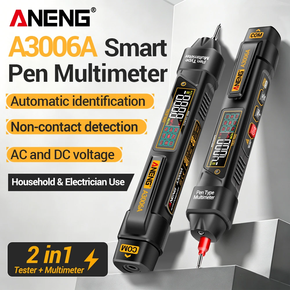 Digital Pen Multimeter NCV 4000Counts AC/DC Voltage ANENG A3006A Non-contact Inductive Electricity Diode Resistance Tester Tools
Digital Pen Multimeter NCV 4000Counts AC/DC Voltage ANENG A3006A Non-contact Inductive Electricity Diode Resistance Tester Tools