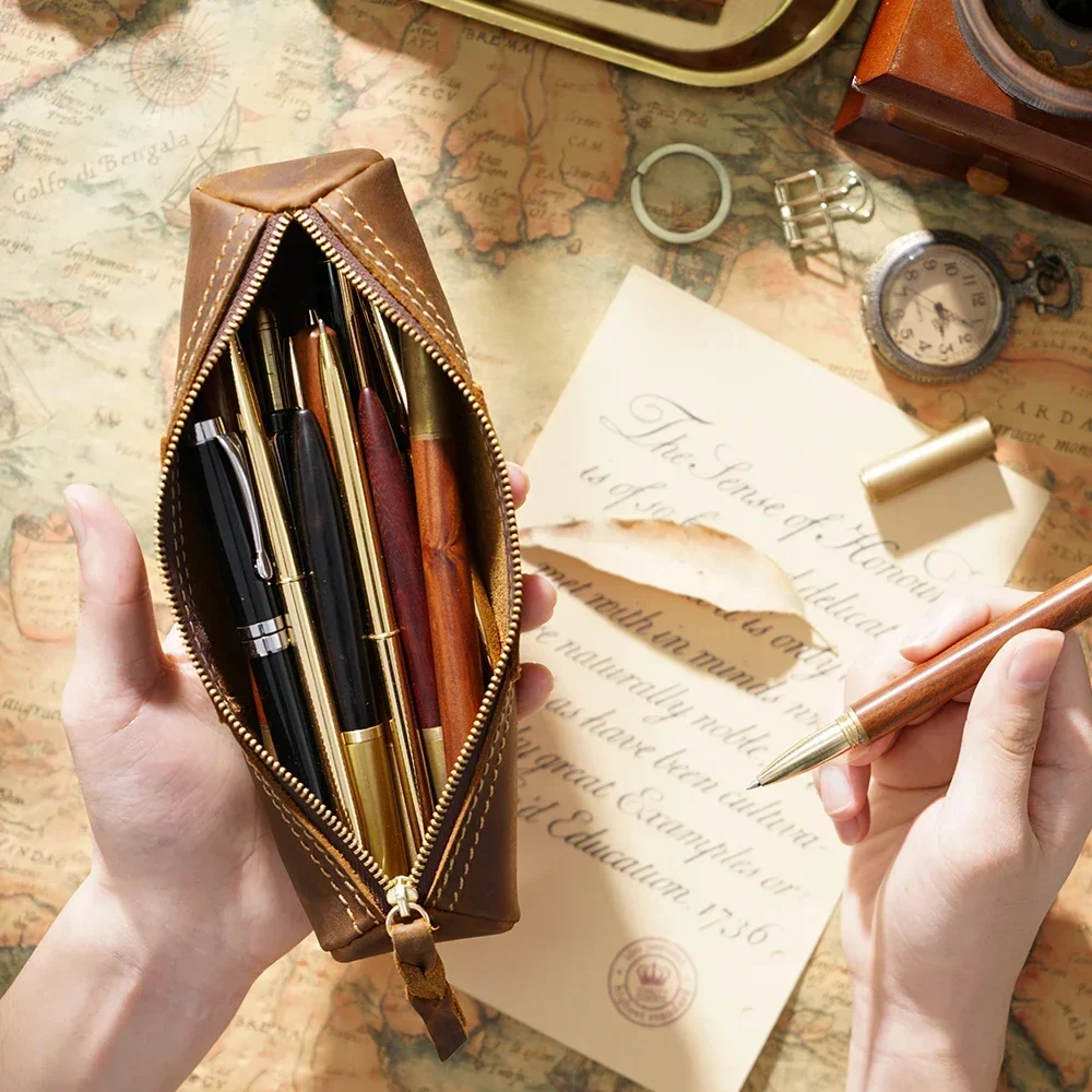 Genuine Leather Zipper Pencil Case Handmade Creative Stitching Pen Bag Storage Pouch Pen Holder School Students Stationary
Genuine Leather Zipper Pencil Case Handmade Creative Stitching Pen Bag Storage Pouch Pen Holder School Students Stationary