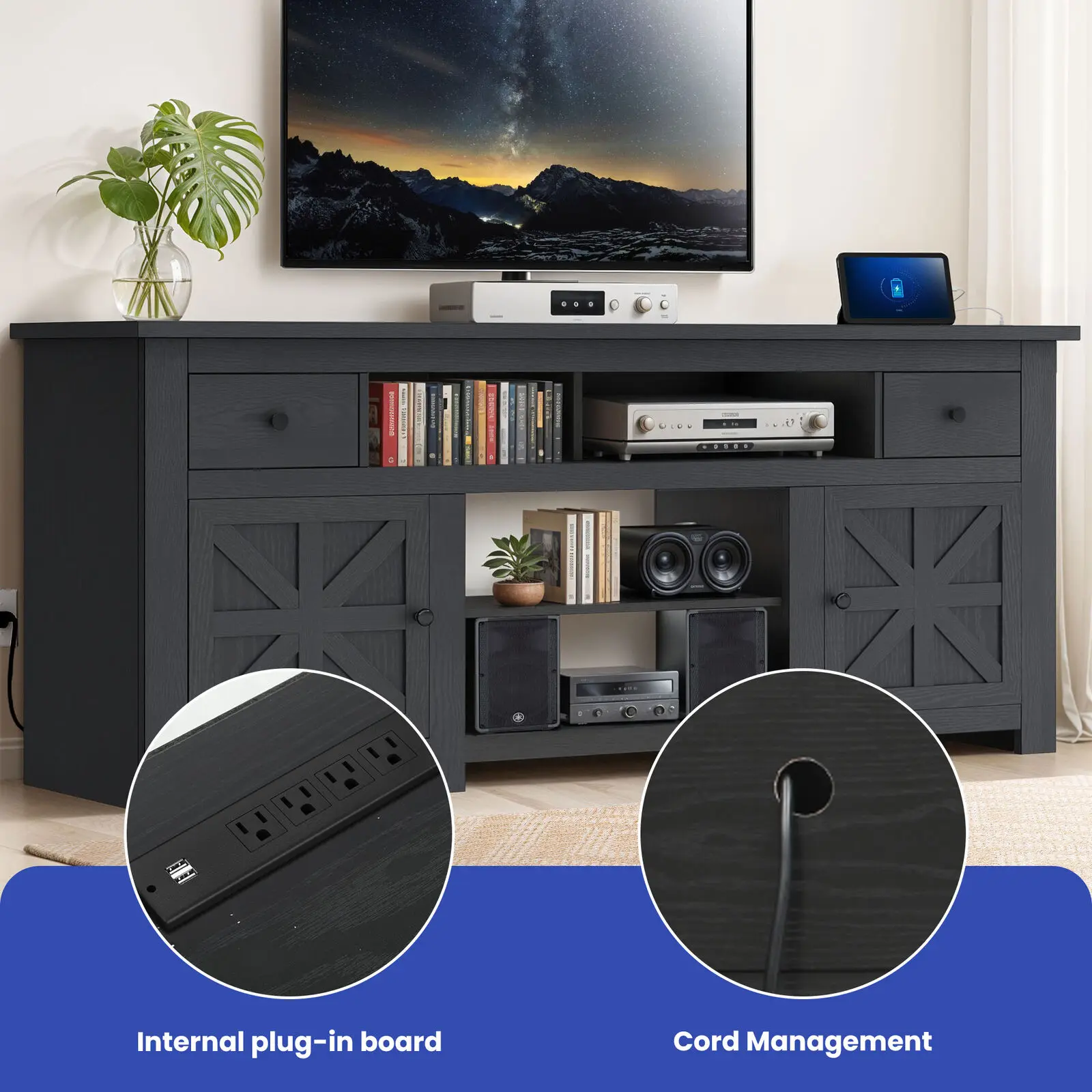 TV Stand for 80 Inch TVs Console Power Outlets Media Entertainment Center
TV Stand for 80 Inch TVs Console Power Outlets Media Entertainment Center