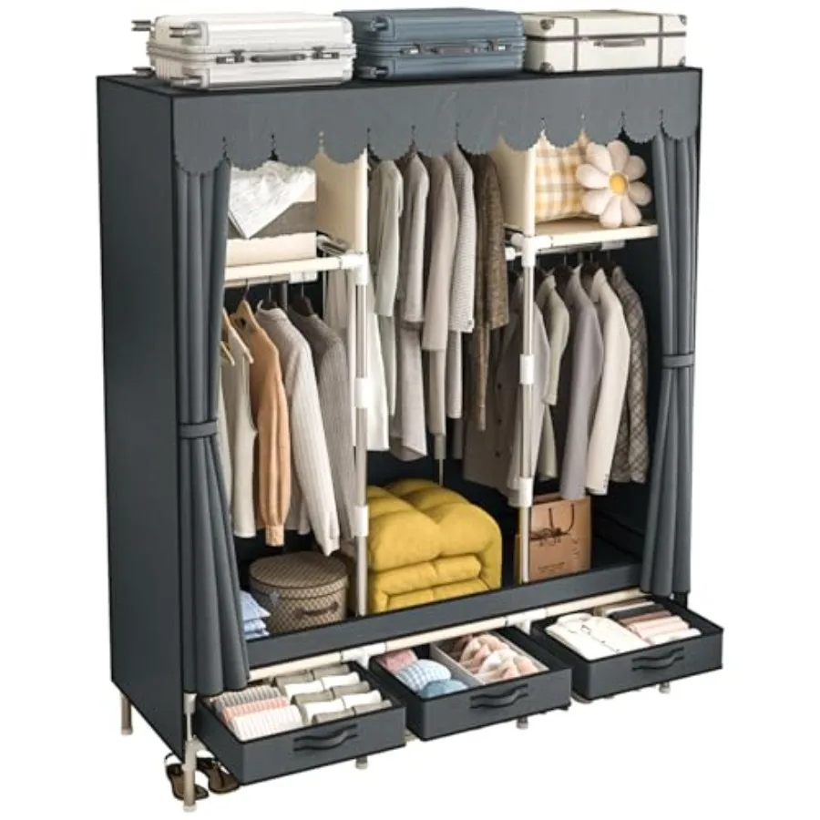 Portable Armoire Wardrobe Closet with 3 Drawers and 3 Hanging RodsCloth Closet Wardrobe Cabinet for Hanging Clothes Grey Cover
Portable Armoire Wardrobe Closet with 3 Drawers and 3 Hanging RodsCloth Closet Wardrobe Cabinet for Hanging Clothes Grey Cover