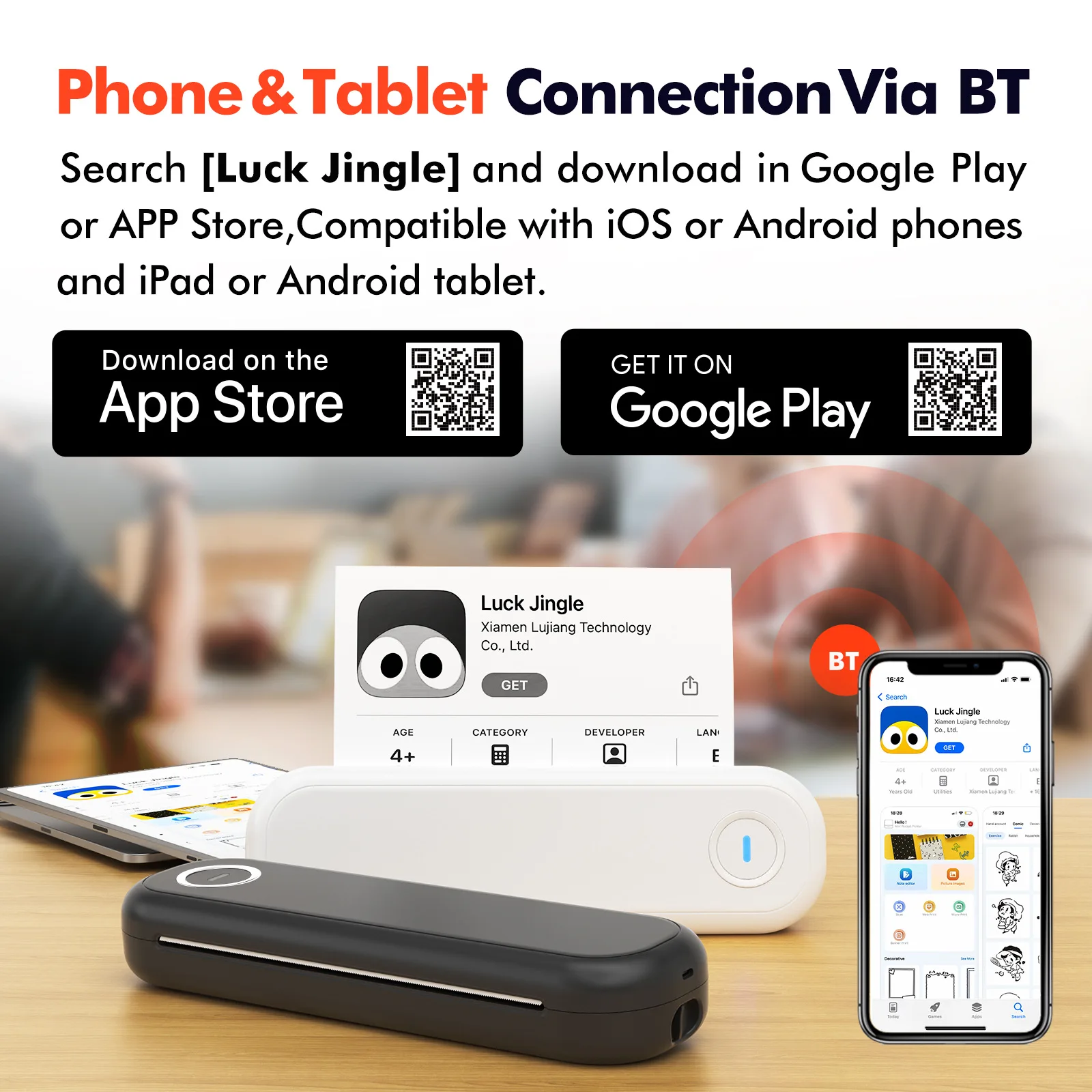 Portable Wireless Mobile A4 Printer Office Home Travel Inkless Bluetooth Thermal Printer Compatible iOS Android PC