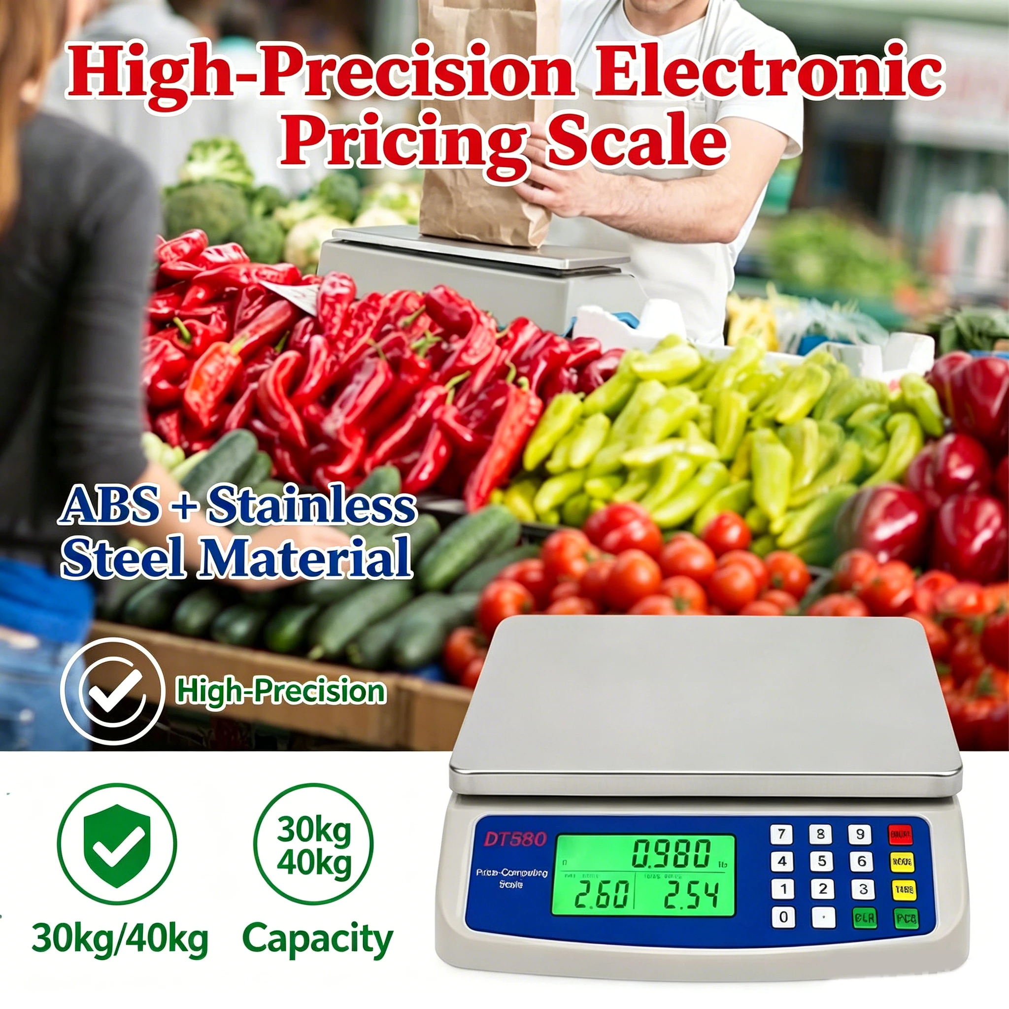Portable Digital Price Computing Scale DT580 Commercial Table Balance 30kg/40kg For Grocery Store High Precision Tool
Portable Digital Price Computing Scale DT580 Commercial Table Balance 30kg/40kg For Grocery Store High Precision Tool