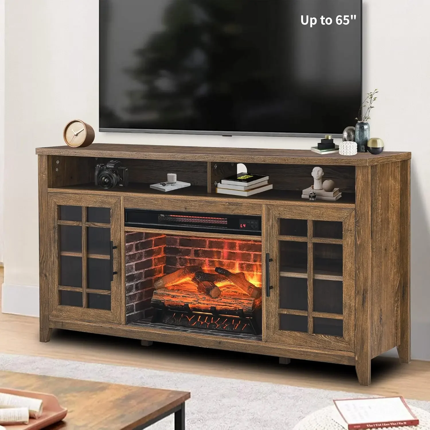 55" Rustic Fireplace TV Stand with 23" Fireplace Heater, Media Entertainment Center for TV up to 65", Open Storage Shelves
55" Rustic Fireplace TV Stand with 23" Fireplace Heater, Media Entertainment Center for TV up to 65", Open Storage Shelves