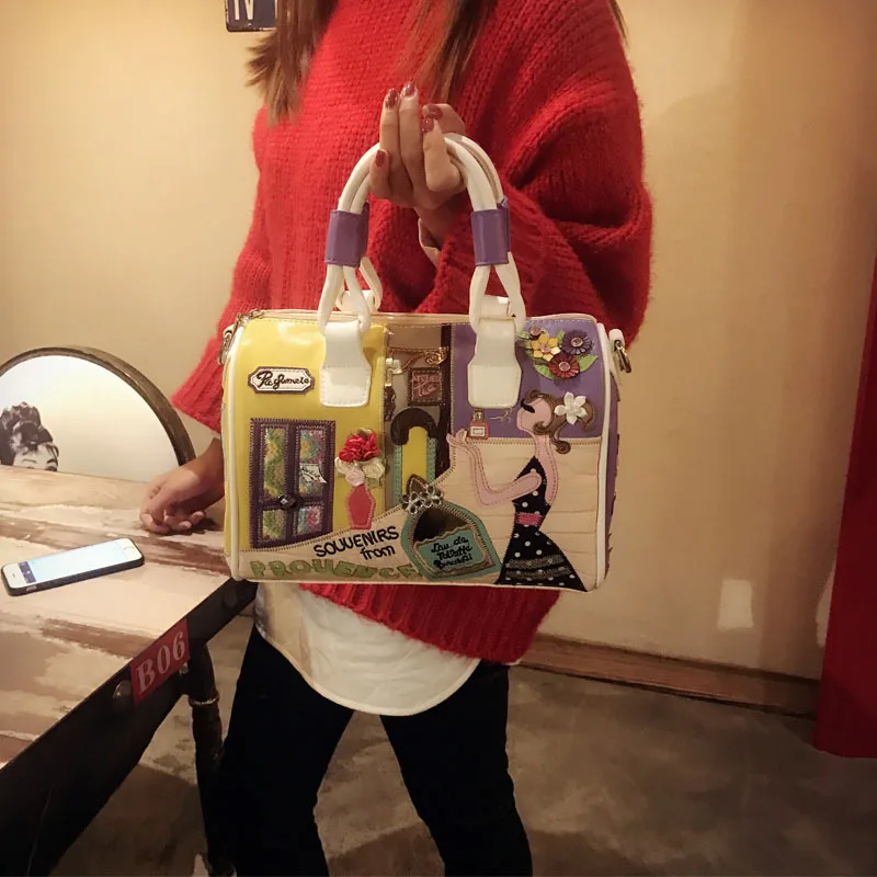 Colorful Artistic Boston Bag, 3D Embroidery City & Lady Print Handbag, PU Leather Top Handle Crossbody Bag for Women
Colorful Artistic Boston Bag, 3D Embroidery City & Lady Print Handbag, PU Leather Top Handle Crossbody Bag for Women