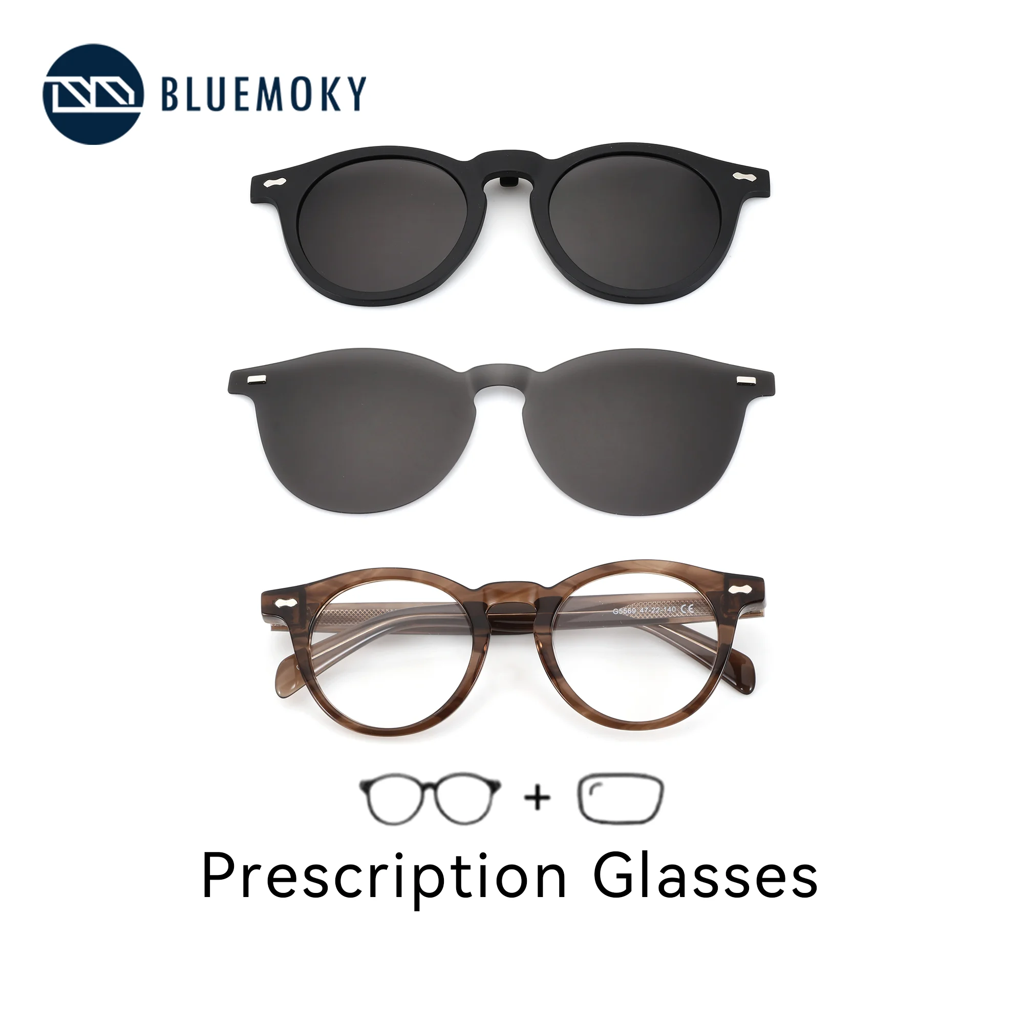 BLUEMOKY M Size Vintage Mens Myopia Round Acetate Prescription Glasses With Magnetic Clip On Sunglasses
BLUEMOKY M Size Vintage Mens Myopia Round Acetate Prescription Glasses With Magnetic Clip On Sunglasses