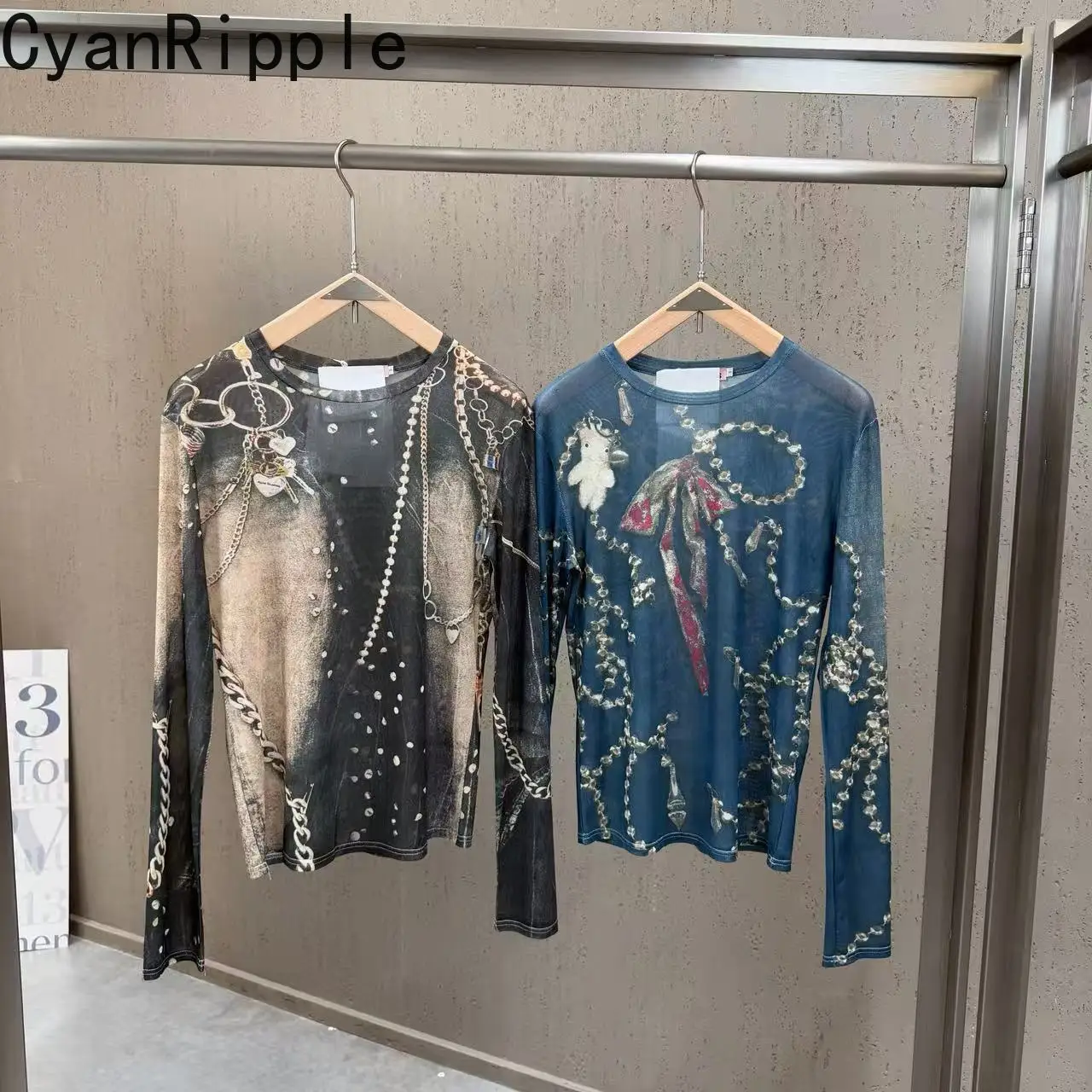 New Spring Summer Vintage Mesh Long Sleeve T-shirt Chain Printing Slimming Basic Tees Round Neck Women Sun Protection Shirts
New Spring Summer Vintage Mesh Long Sleeve T-shirt Chain Printing Slimming Basic Tees Round Neck Women Sun Protection Shirts