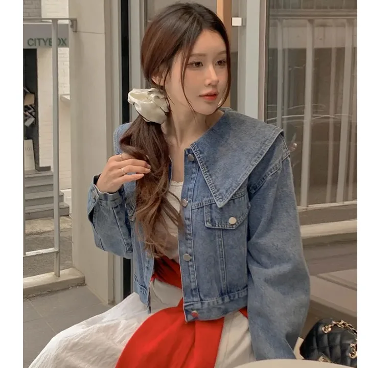 Blue Pink Large Collar Denim Jacket Outerwear Women's Loose Fit Cotton Jeans Material Spring Season Short Coat
Blue Pink Large Collar Denim Jacket Outerwear Women's Loose Fit Cotton Jeans Material Spring Season Short Coat